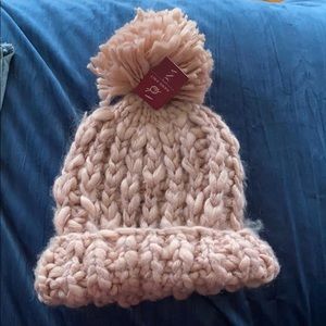 Hand Knit pom pom hat